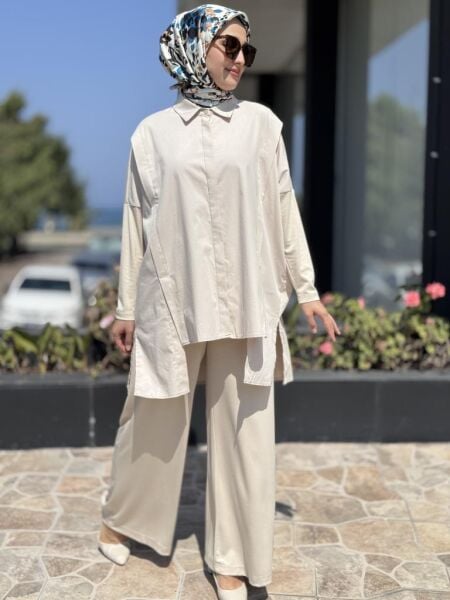 Almarwah Sırt Detaylı Gömlek Pantolon Takım 202866