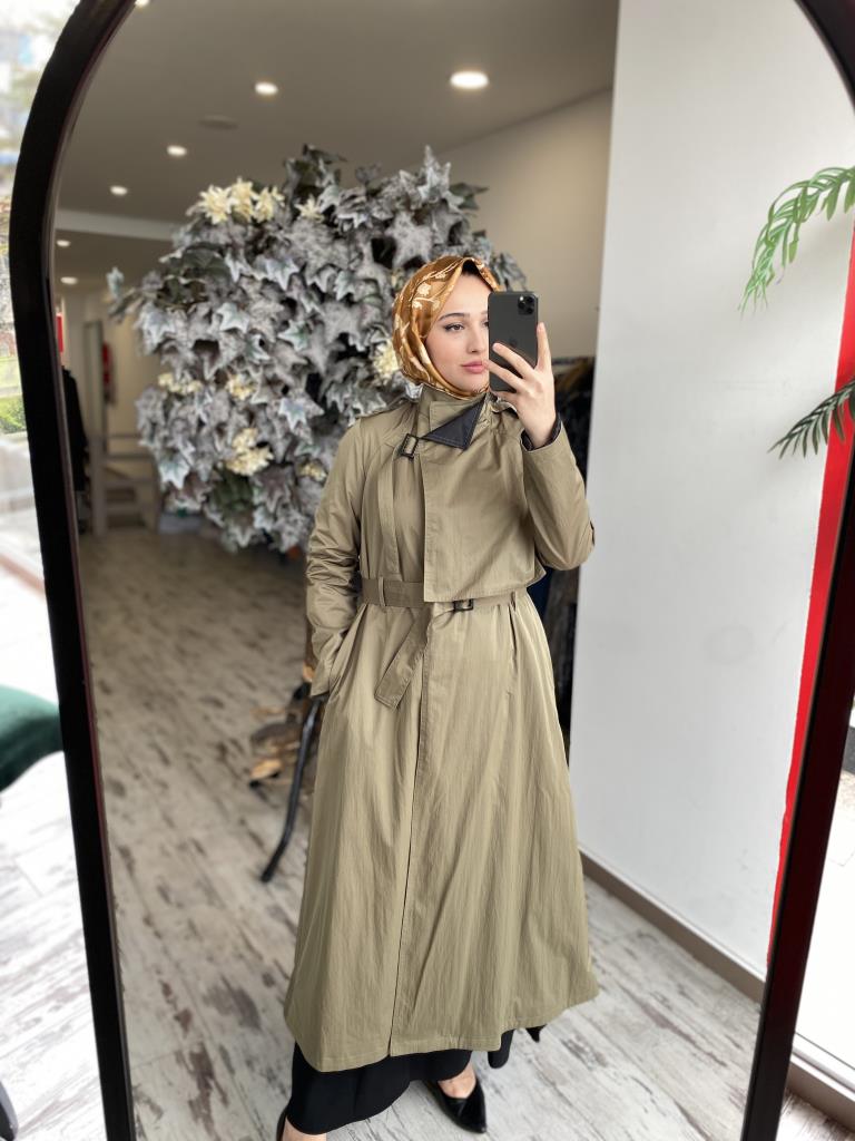 Almarwah Önden Kapama Detaylı Astarlı Kap 404923 HAKİ - 36