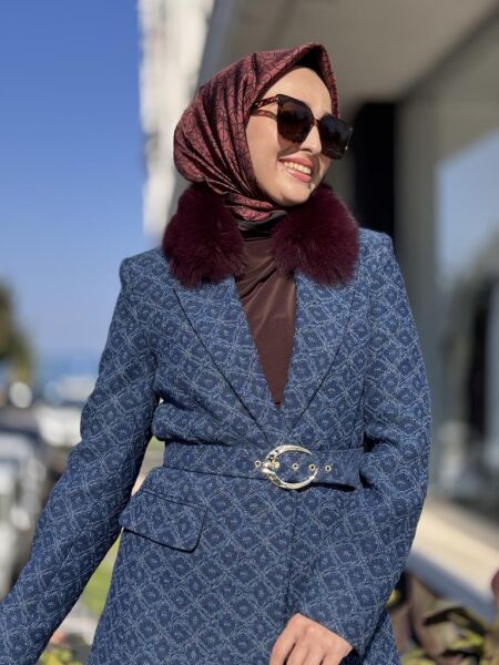 Kahma Seyyar Kürk Detaylı Kemerli Ceket Pantolon Takım