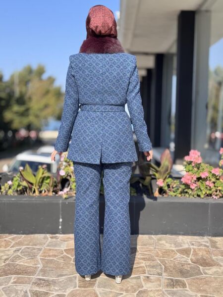 Kahma Seyyar Kürk Detaylı Kemerli Ceket Pantolon Takım