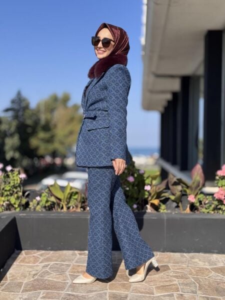 Kahma Seyyar Kürk Detaylı Kemerli Ceket Pantolon Takım