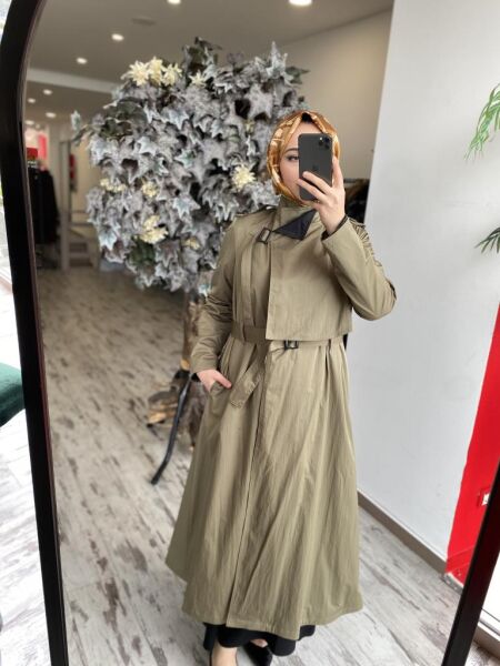 Almarwah Önden Kapama Detaylı Astarlı Kap 404923 HAKİ - 40