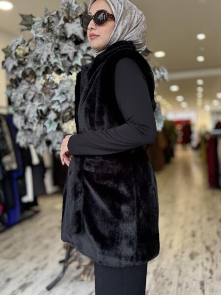 Vuu Vison Kürk Yelek 24FW3V141 SİYAH - 36