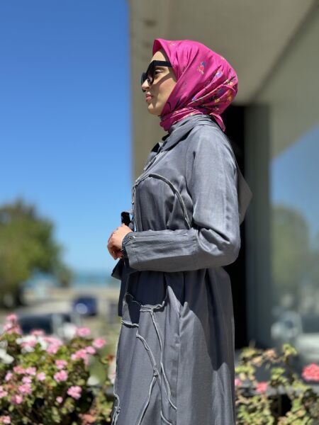 Misswhence Chanel Keten Düğmeli  Pardesü 35507 GRİ - 42