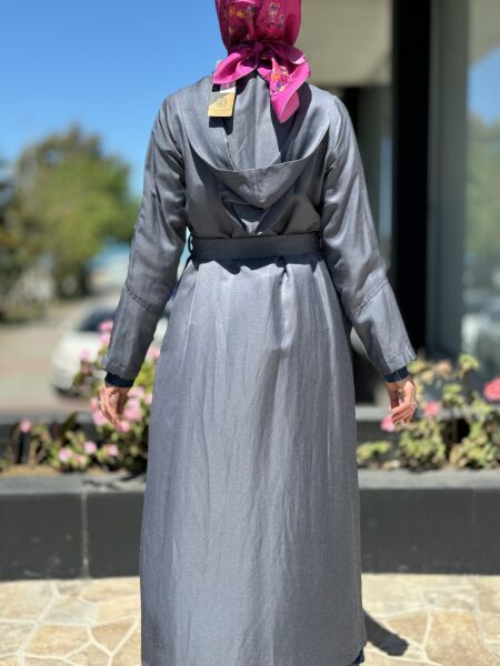 Misswhence Chanel Keten Düğmeli  Pardesü 35507 GRİ - 42