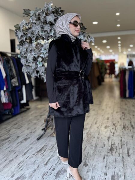 Vuu Vison Kürk Yelek 24FW3V141 SİYAH - 40