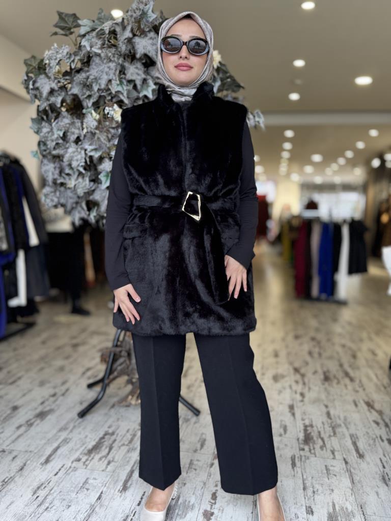 Vuu Vison Kürk Yelek 24FW3V141 SİYAH - 40