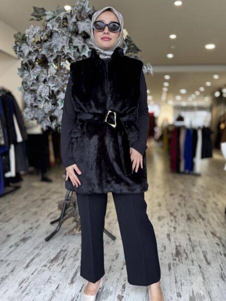 Vuu Vison Kürk Yelek 24FW3V141 SİYAH - 42