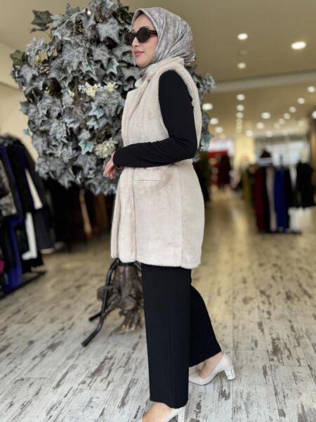 Vuu Vison Kürk Yelek 24FW3V141 VİZON - 36