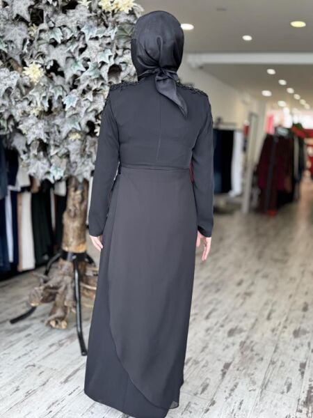 Almarwah Omuzları Boncuk İşlemeli Abiye Elbise 90468