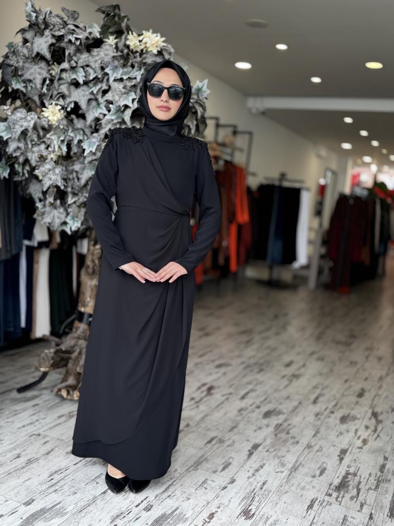 Almarwah Omuzları Boncuk İşlemeli Abiye Elbise 90468