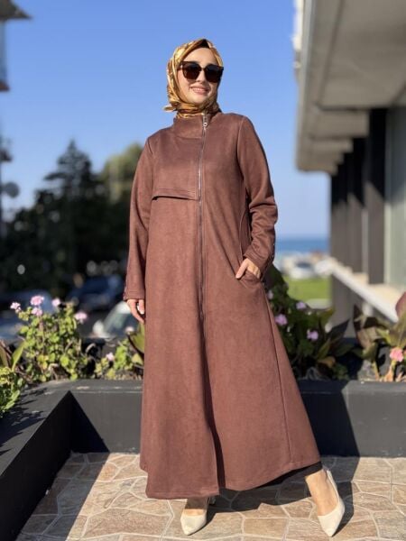 Almarwah Arkası A Pile ve Düğme Detaylı Fermuarlı Nubuk Kap 404997