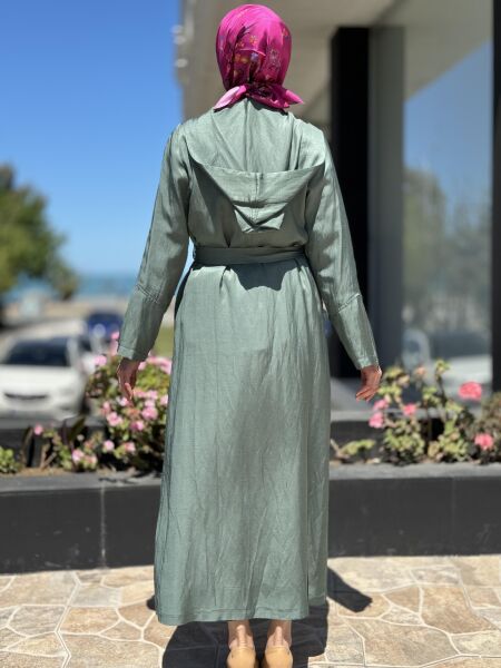 Misswhence Chanel Keten Düğmeli  Pardesü 35507 YEŞİL - 38