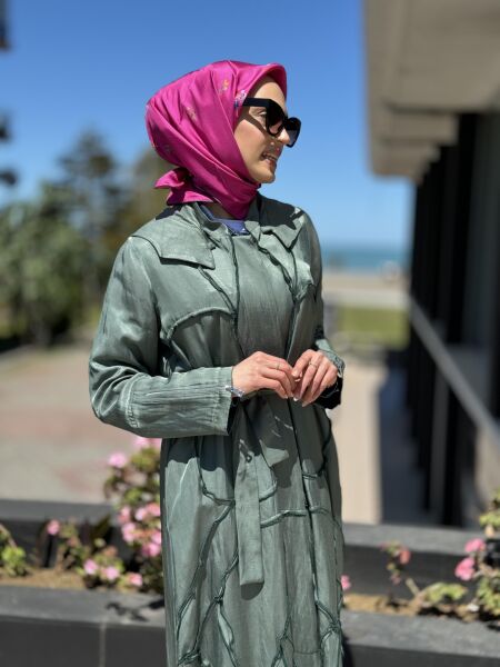 Misswhence Chanel Keten Düğmeli  Pardesü 35507 YEŞİL - 38