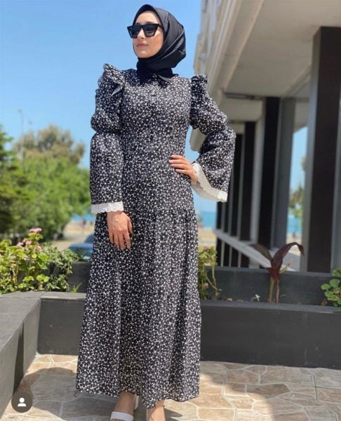 Desenli Siyah Beyaz Elbise ZEMS-3008