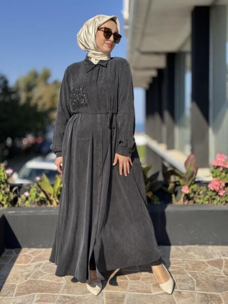 Almarwah Cep Detaylı Önden Düğmeli Patlı  Elbise 303885