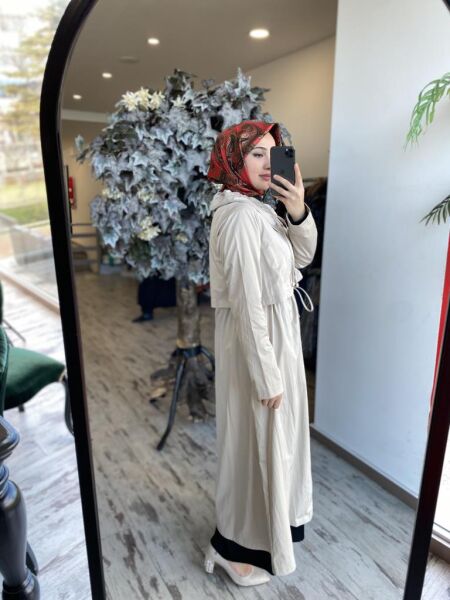 Almarwah Bebe Yaka Belden Büzgülü Paraşüt Kap 404853 BEJ - 36