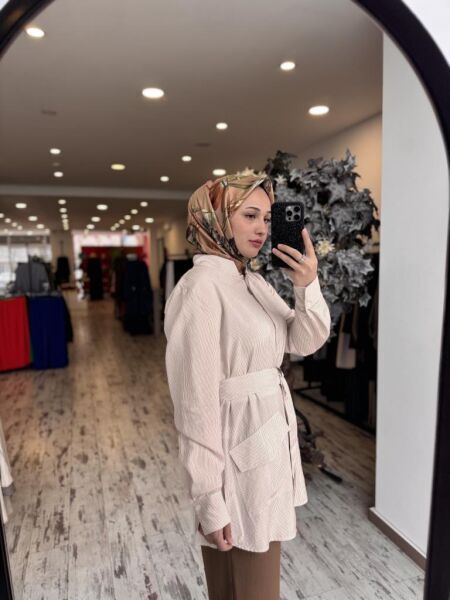 Almarwah Çizgili Cep Detaylı Viscon Gömlek 101980