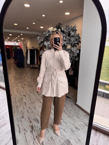 Almarwah Çizgili Cep Detaylı Viscon Gömlek 101980