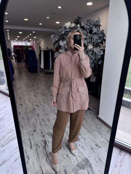 Almarwah Çizgili Cep Detaylı Viscon Gömlek 101980