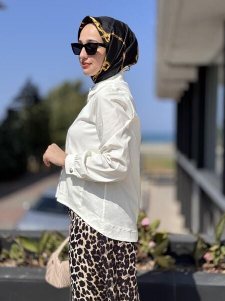 Almarwah Metal Düğmeli Cep Detaylı Asimetrik Gömlek 101986