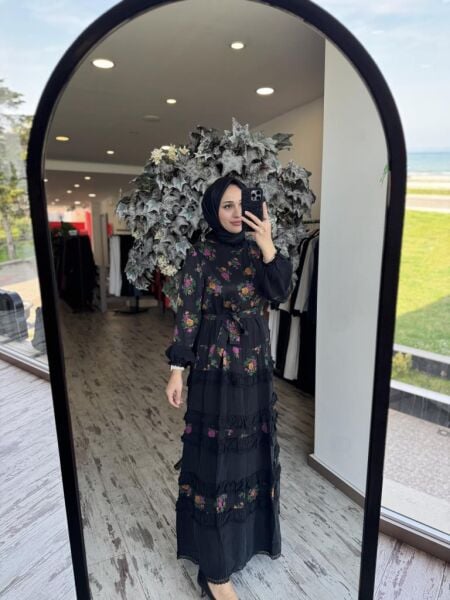 Misswhence Renkli Desenli Cupra İpek Elbise 37818D 46