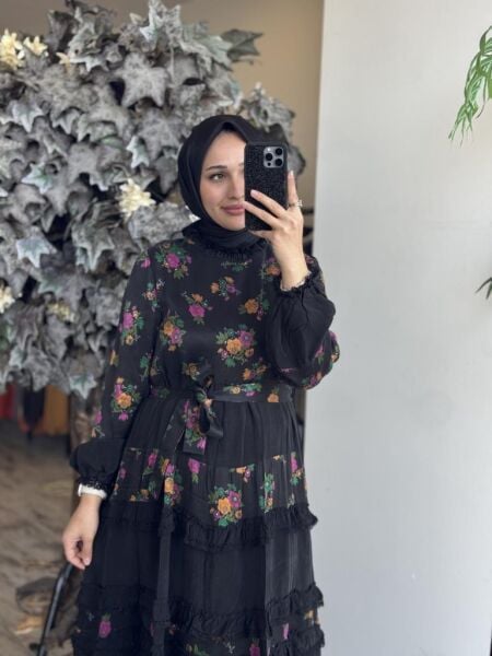 Misswhence Renkli Desenli Cupra İpek Elbise 37818D 46