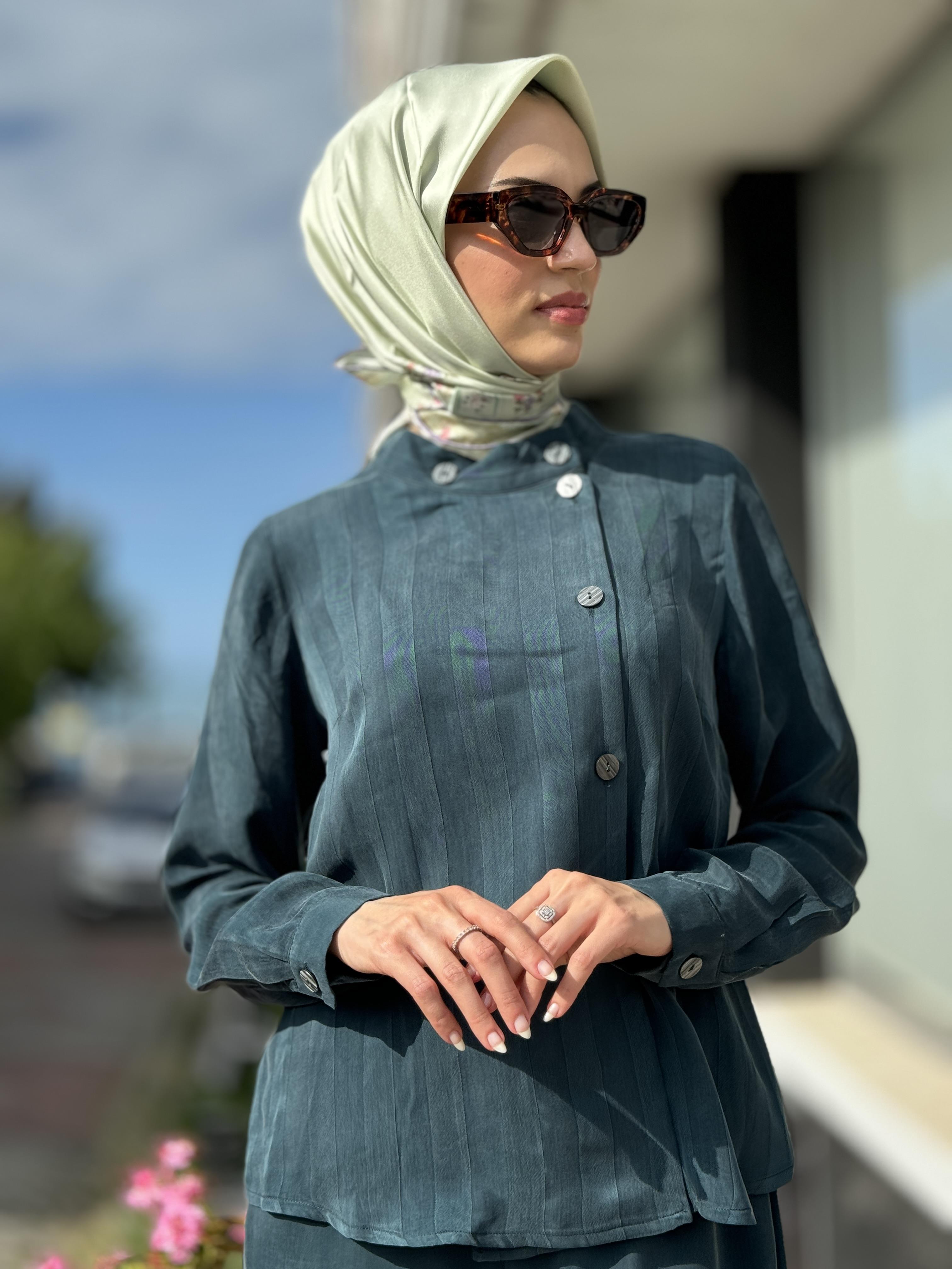 Misswhence Yandan Düğmeli Cupra İpek Ceket / Gömlek 35208