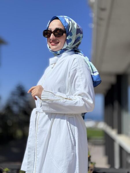 Misswhence Drape Detaylı Fermuarlı Kot Pardesü 37507 BEYAZ - 44