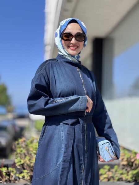 Misswhence Drape Detaylı Fermuarlı Kot Pardesü 37507 LACİVERT - 44