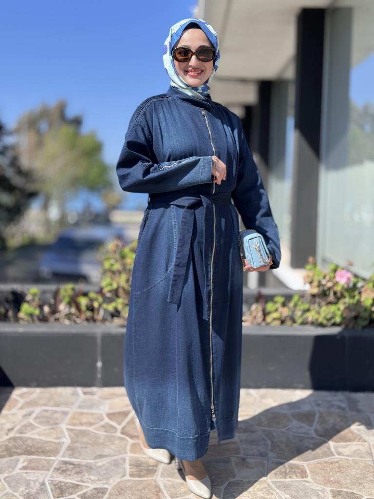 Misswhence Drape Detaylı Fermuarlı Kot Pardesü 37507 LACİVERT - 44