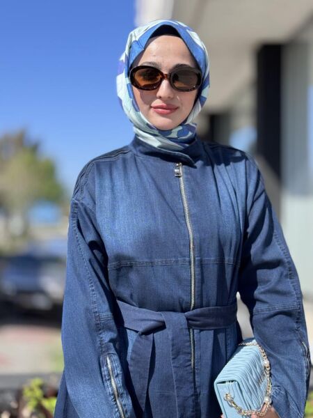 Misswhence Drape Detaylı Fermuarlı Kot Pardesü 37507 LACİVERT - 44