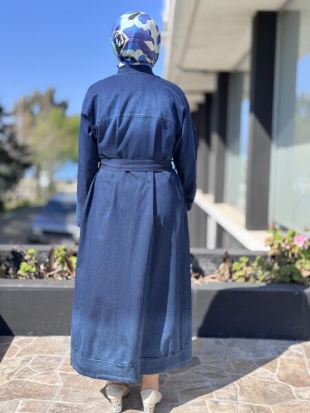 Misswhence Drape Detaylı Fermuarlı Kot Pardesü 37507 LACİVERT - 44