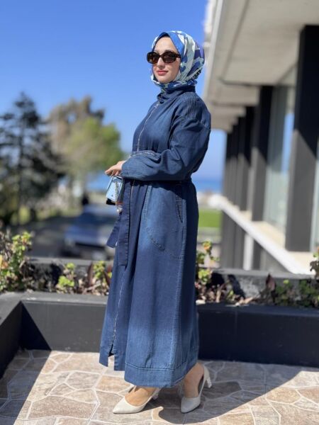 Misswhence Drape Detaylı Fermuarlı Kot Pardesü 37507 LACİVERT - 44