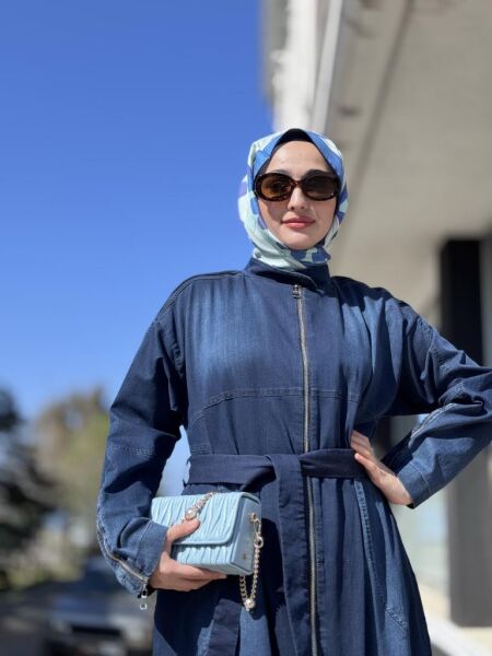 Misswhence Drape Detaylı Fermuarlı Kot Pardesü 37507 LACİVERT - 44