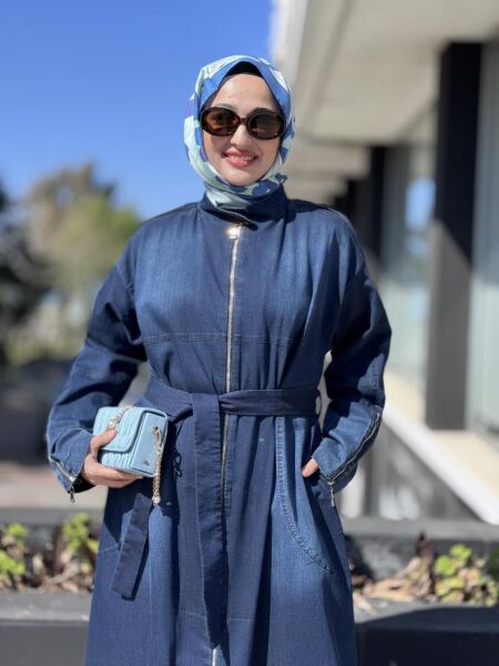 Misswhence Drape Detaylı Fermuarlı Kot Pardesü 37507 LACİVERT - 44