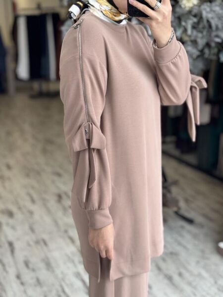 Almarwah Omuz Fermuar Ve Fiyonk Detaylı Tunik Pantolon Takım 202698