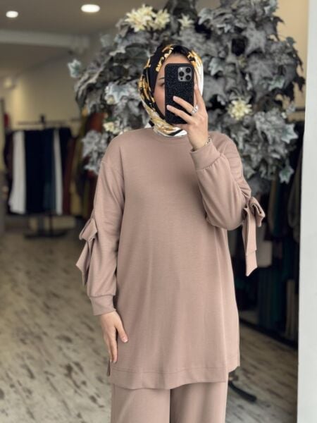 Almarwah Omuz Fermuar Ve Fiyonk Detaylı Tunik Pantolon Takım 202698