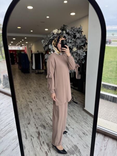 Almarwah Omuz Fermuar Ve Fiyonk Detaylı Tunik Pantolon Takım 202698