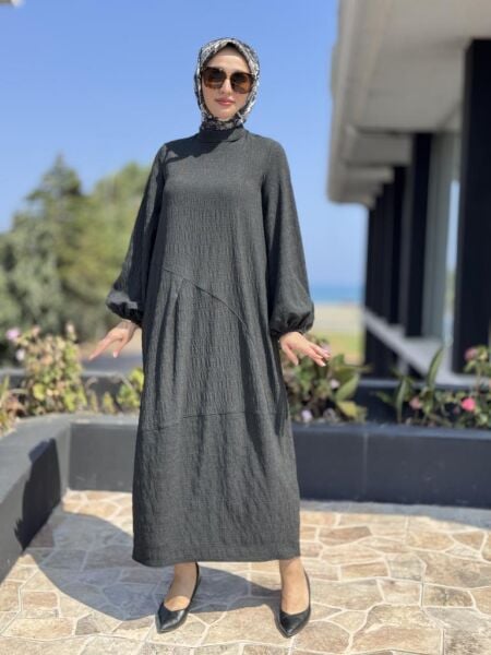 Almarwah Pitikare Desenli Asimetrik Pens Detaylı Elbise 303880