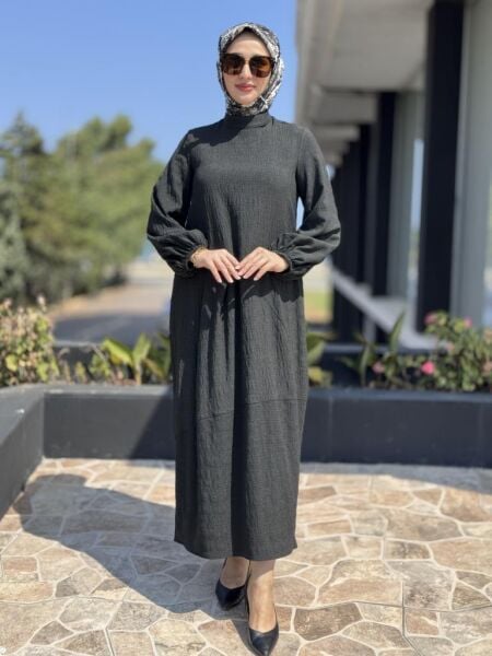 Almarwah Pitikare Desenli Asimetrik Pens Detaylı Elbise 303880