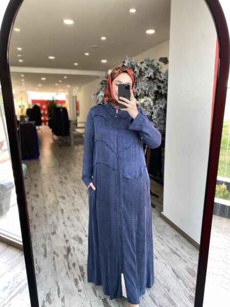 Almarwah Önü Detaylı Fermuarlı Cupra Kap 404940 MAVİ - 3