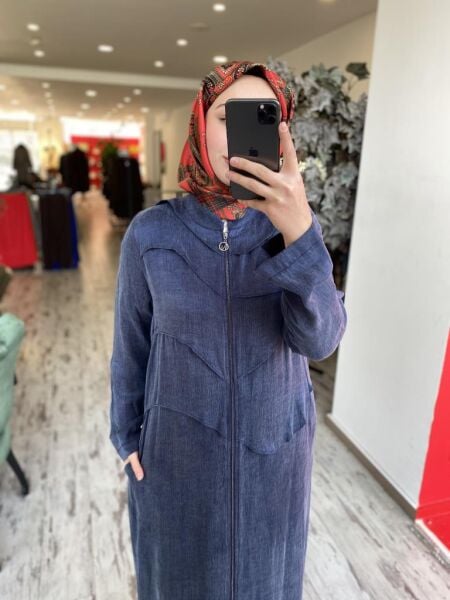 Almarwah Önü Detaylı Fermuarlı Cupra Kap 404940 MAVİ - 3