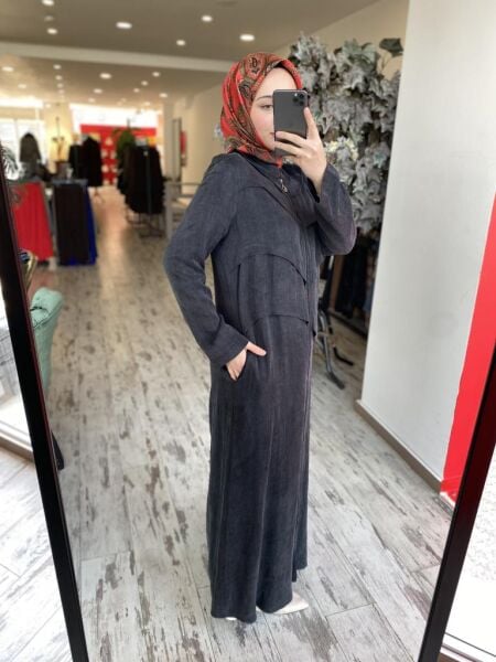 Almarwah Önü Detaylı Fermuarlı Cupra Kap 404940 SİYAH - 1