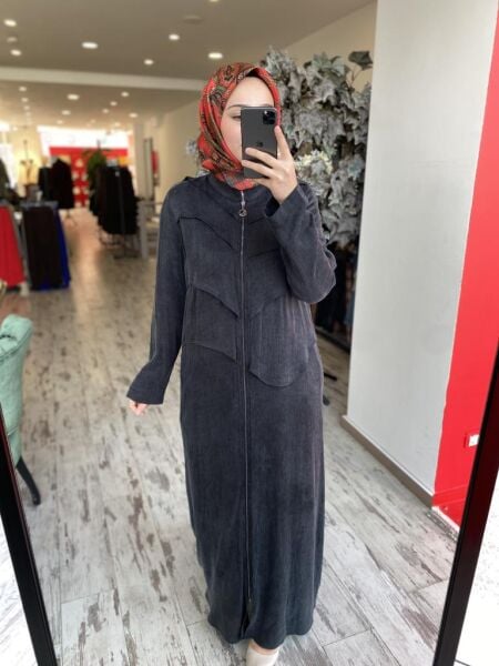 Almarwah Önü Detaylı Fermuarlı Cupra Kap 404940 SİYAH - 1