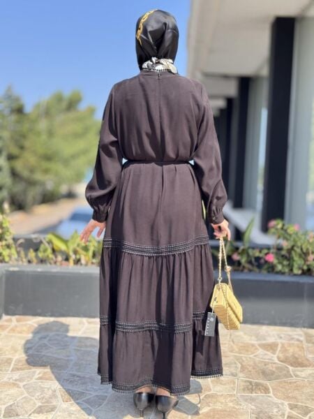 Almarwah Yakası ve Etek Ucu Güpür Detaylı Tencel Elbise 303877