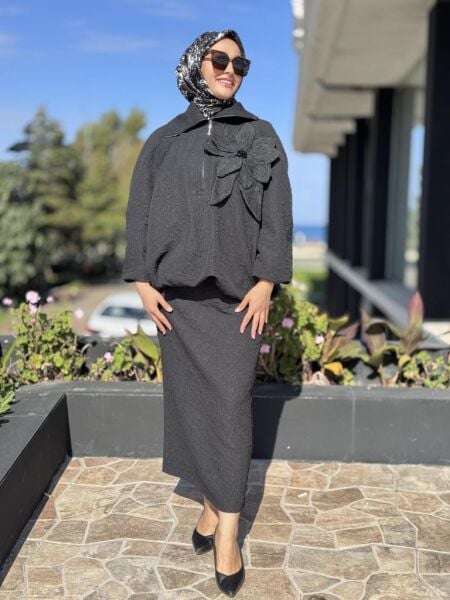 Vuu Geniş Yakalı  Brokar Kumaş Bluz