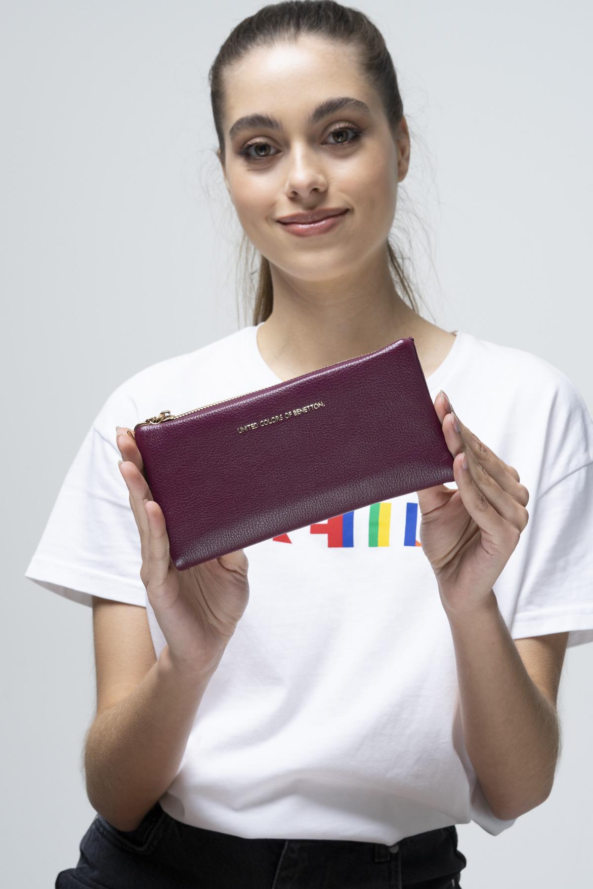 Benetton Yumuşak Deri Fermuarlı Cüzdan / Kartlık BNT667 MÜRDÜM