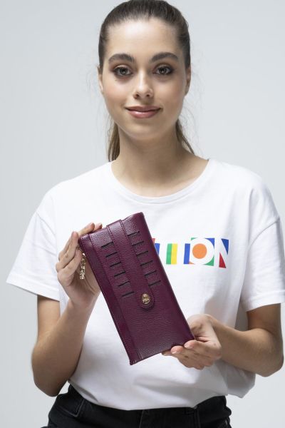 Benetton Yumuşak Deri Fermuarlı Cüzdan / Kartlık BNT667 MÜRDÜM