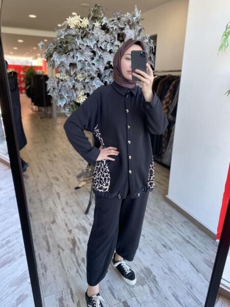 Ghisa Düğme ve Leopar Detaylı Ceket Pantolon Takım 4861